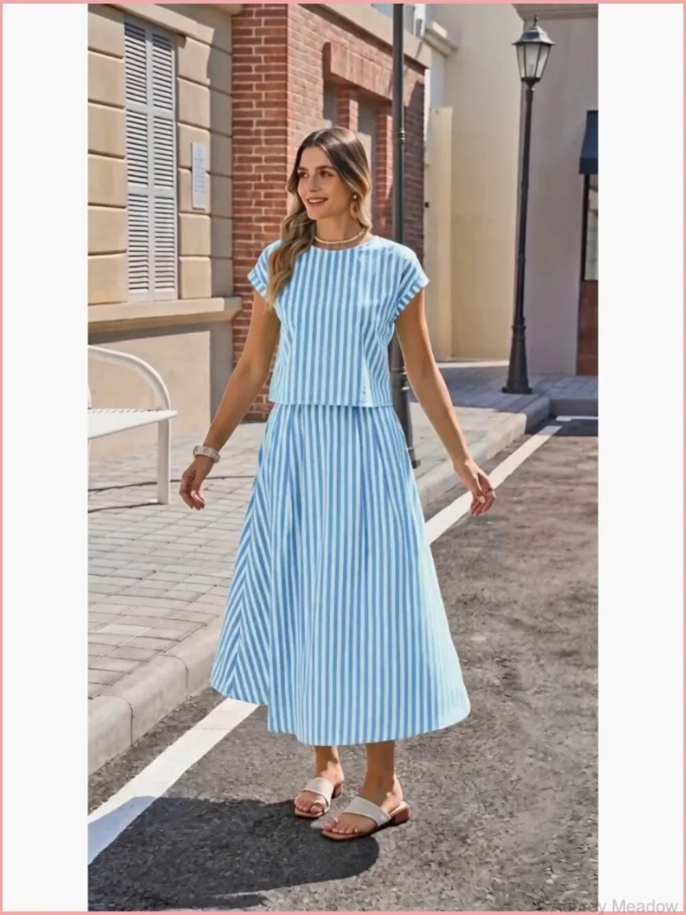 Striped 2 Piece Skirt Set Midi Dress Vacation Outfits Matching Sets